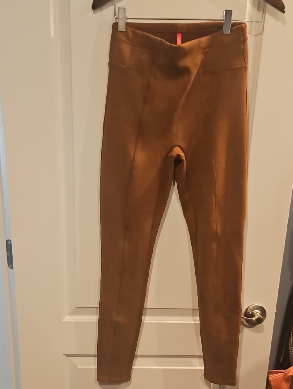 SPANX Faux Suede Leggings in Camel Brown with Red Tag